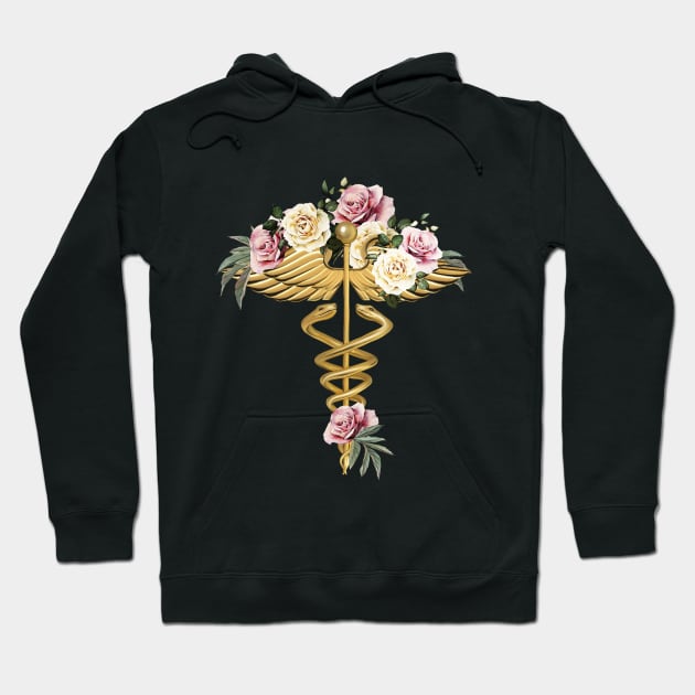 Floral Caduceus Art Medical, medical illustration art, floral caduceus stickers, medical symbol Hoodie by Collagedream